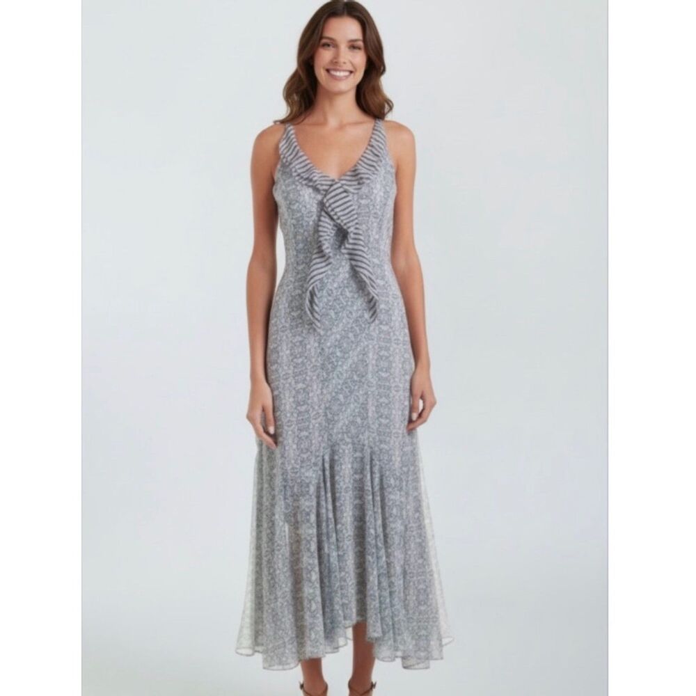 Cabi Size 6 Floral Ruffle Maxi Dress Boho Sleeveless Tiered Summer 5104